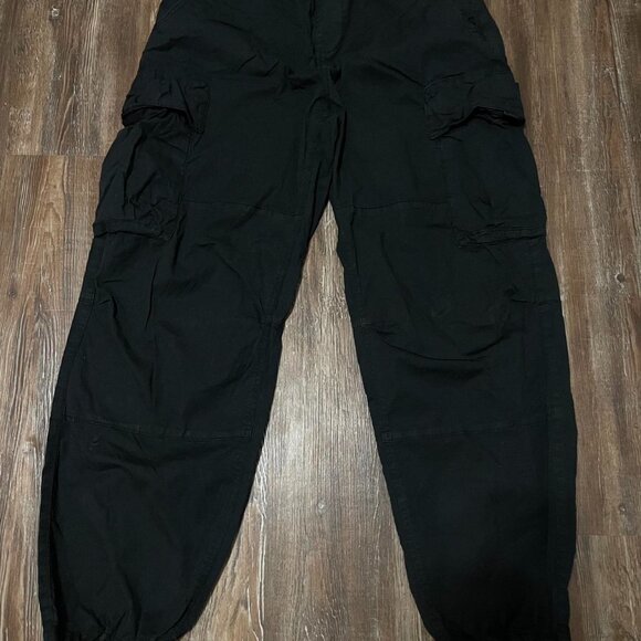 Zara DNWR Stretch Cargo Pants Black Size S Drawstring Waist Pockets - Picture 1 of 6